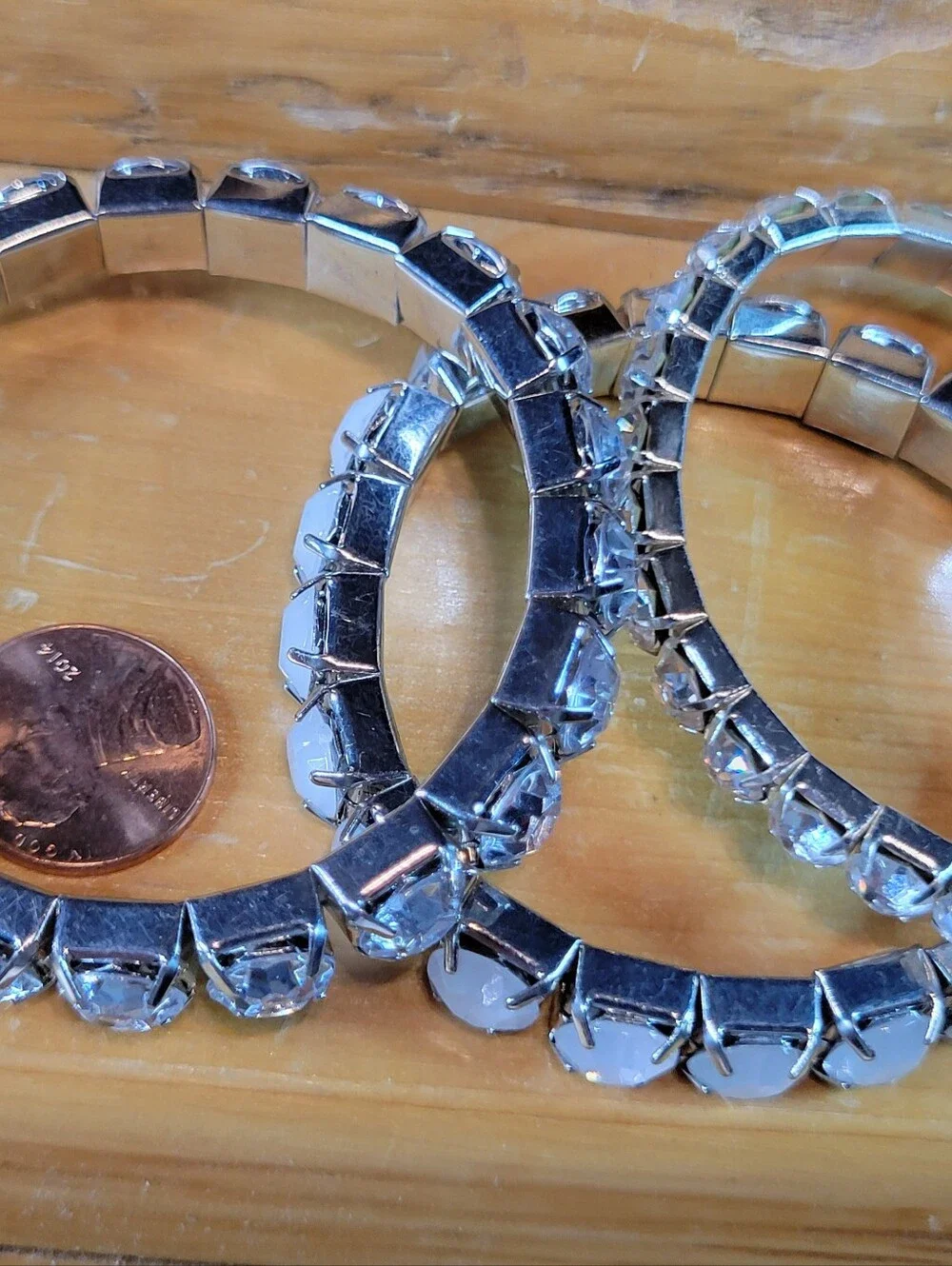 Set of 3 SilverTone White & Icy Rhinetstone Stretch Bracelets One Size Fits Most